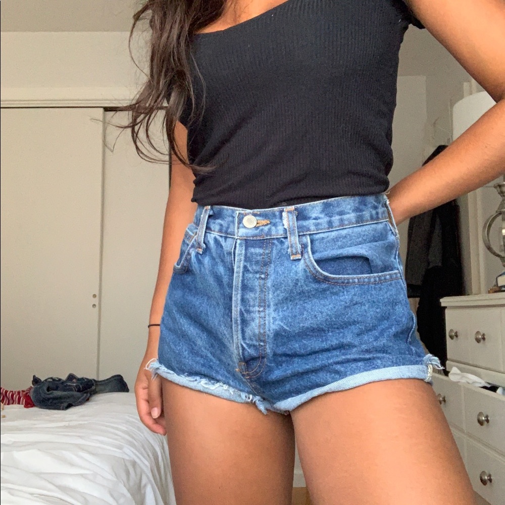 High rise denim shorts